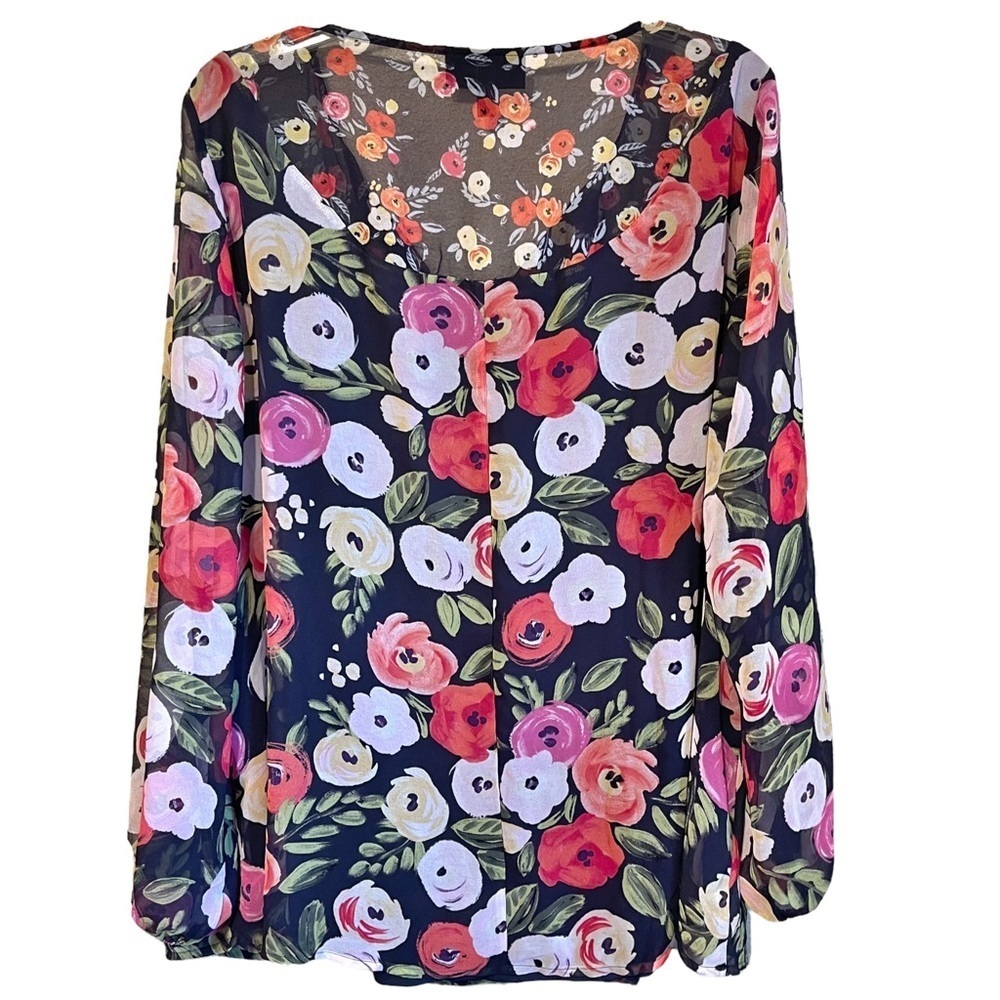 Lane Bryant Floral Print Long Sleeve Chiffon Tunic Top Blouse Women's 14 - Picture 6 of 8